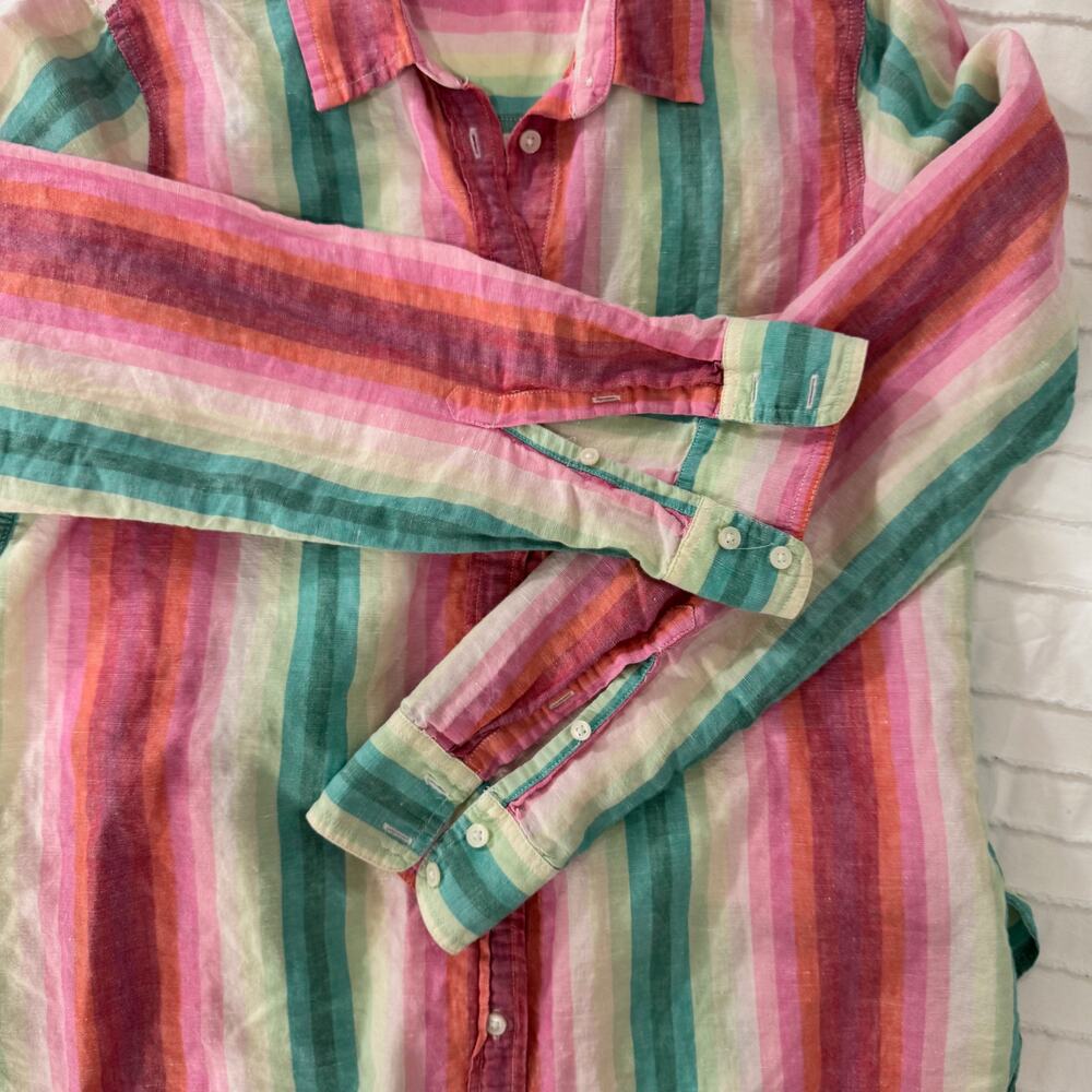 J.Crew Striped Linen Shirt Women's 6 Coastal Grandmother Retro 70s Vacation Boho - Picture 6 of 16